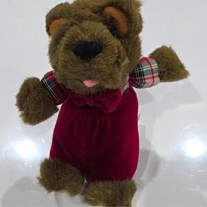 Embrace Brown Dog Plush Stuffed Animal Burgundy Outfit Plaid Shirt Small 3 in